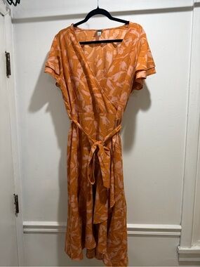 a new day Orange Floral Wrap Midi Dress
